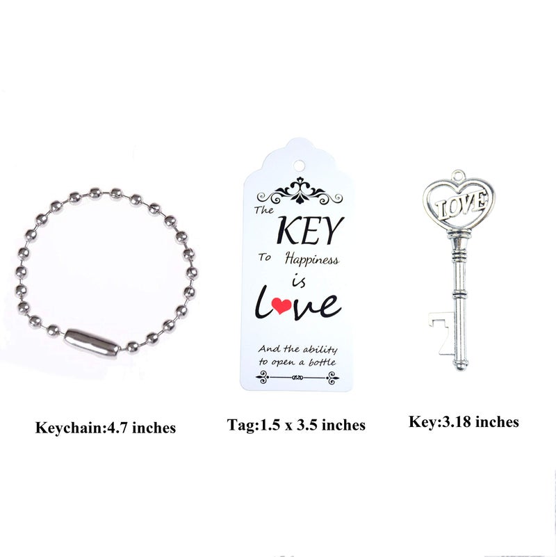 Makhry 52pcs Vintage Skeleton Key Bottle Opener with Love Heart Escort Tags and Keychain as Wedding Favor for Wedding Decor (Antique Silver) - Image 3